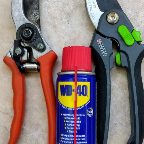 Лозарските ножици след "третиране" с WD-40.